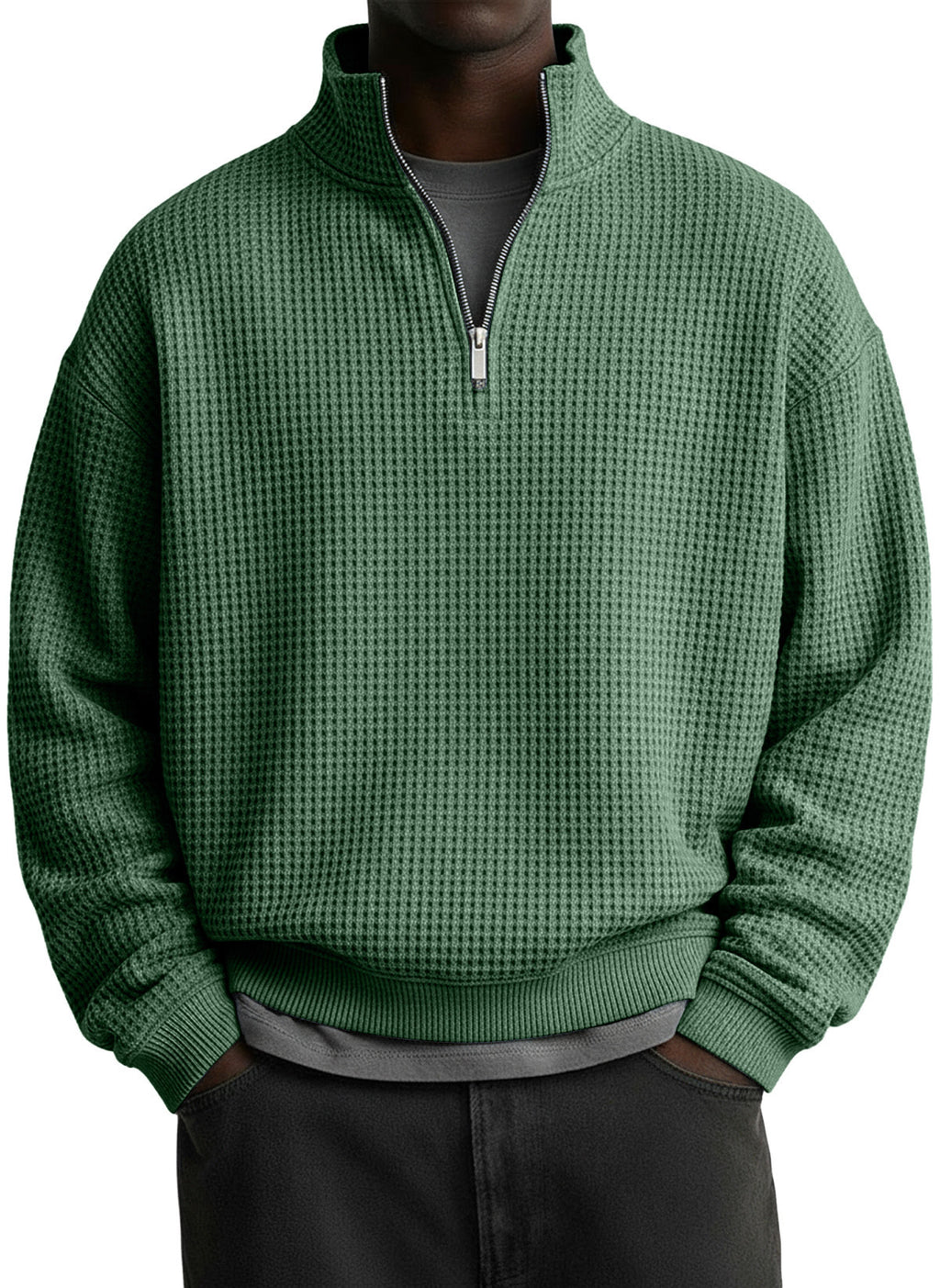 Mens Digital Floral Print Waffle-Weave Half-Zip HoodieJacket
