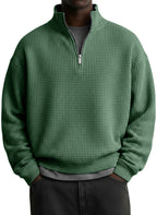 Mens Digital Floral Print Waffle-Weave Half-Zip HoodieJacket
