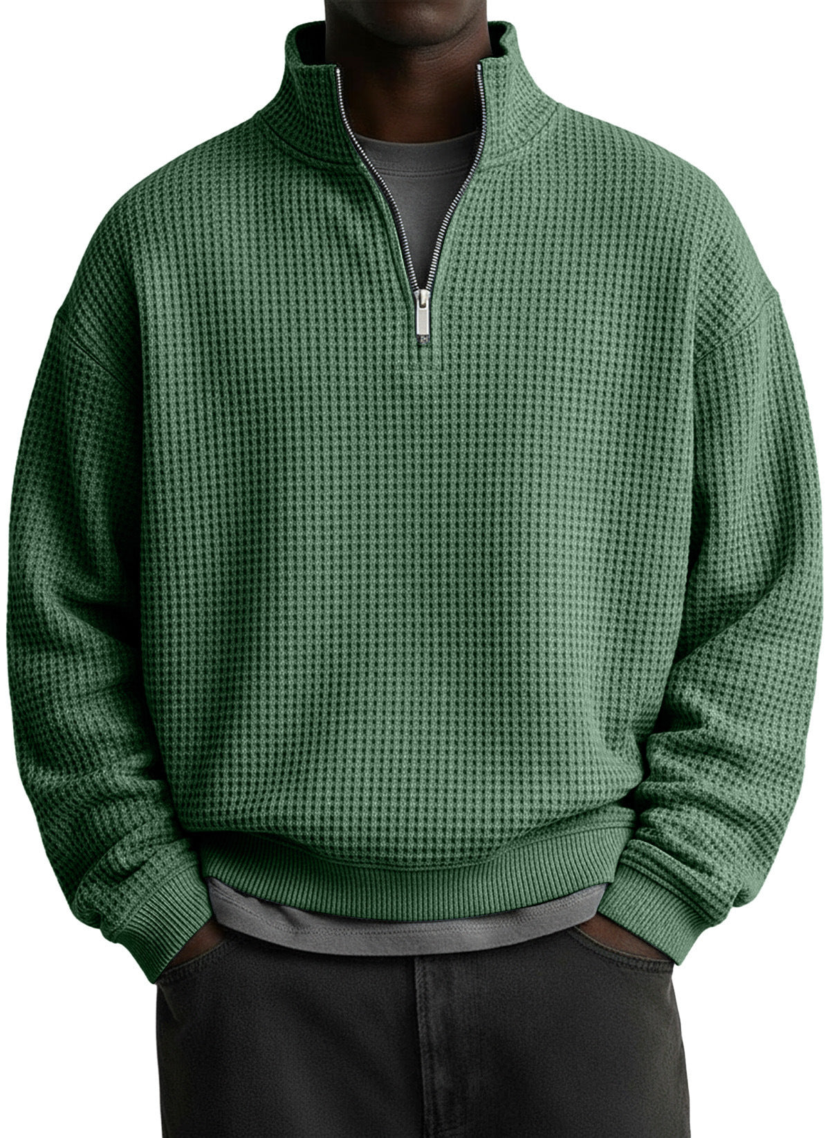 Mens Digital Floral Print Waffle-Weave Half-Zip HoodieJacket