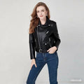 Women's Fashion Diagonal Zipper Slim Fit Washed Motorcycle Jacket