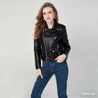 Women's Fashion Diagonal Zipper Slim Fit Washed Motorcycle Jacket