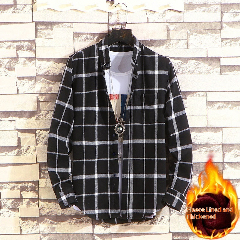 FallWinter Mens Casual Plaid Long-Sleeve Shirt