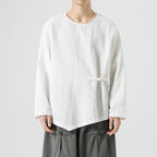 Loose-fitting Plus-size Cotton-linen Crew-neck Pullover Long-sleeve T-shirt