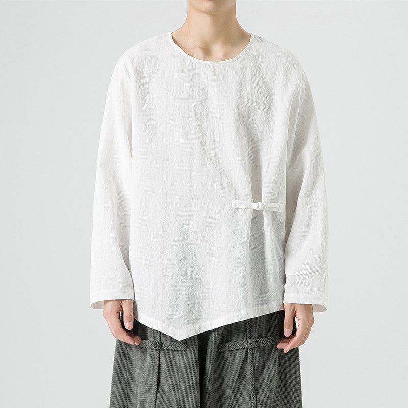 Loose-fitting Plus-size Cotton-linen Crew-neck Pullover Long-sleeve T-shirt