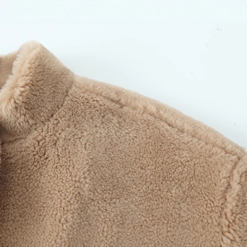 New Casual Instagram-style Women's Solid-color Fleece Flight Jacket