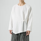 Loose-fitting Plus-size Cotton-linen Crew-neck Pullover Long-sleeve T-shirt