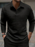 Mens Solid-Color Lapel Front-Button Long-Sleeve Polo Shirt