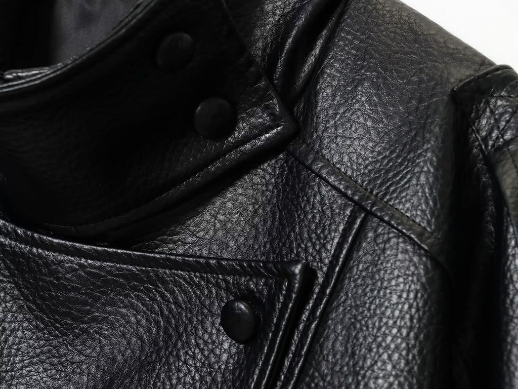 Womens Fashion Faux-leather Jacket With A Stand-up Collar From Europe And The US