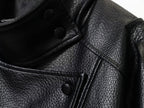 Womens Fashion Faux-leather Jacket With A Stand-up Collar From Europe And The US