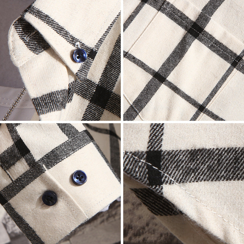 FallWinter Mens Casual Plaid Long-Sleeve Shirt