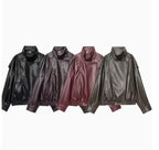 Womens Fashion Faux-leather Jacket With A Stand-up Collar From Europe And The US