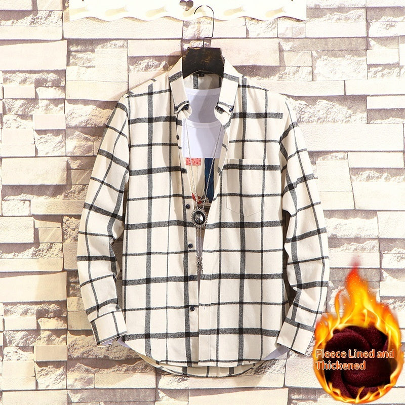 FallWinter Mens Casual Plaid Long-Sleeve Shirt