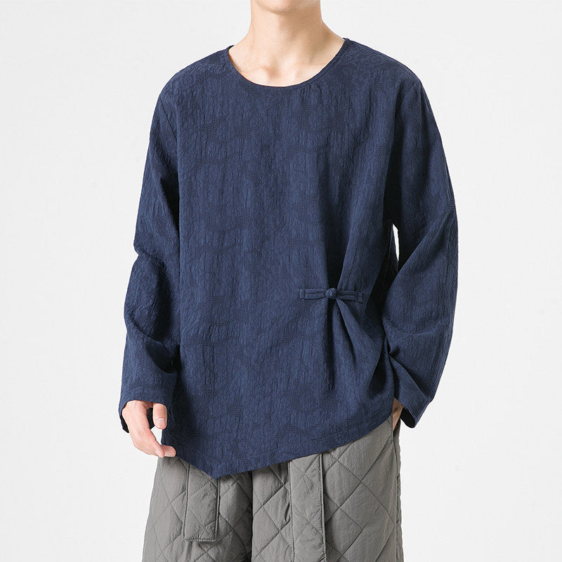 Loose-fitting Plus-size Cotton-linen Crew-neck Pullover Long-sleeve T-shirt