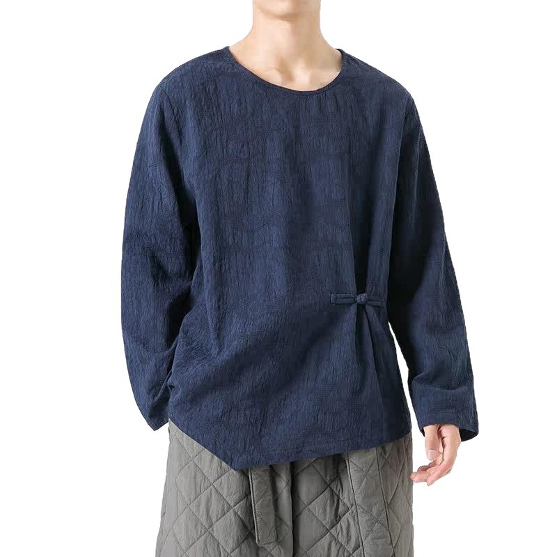 Loose-fitting Plus-size Cotton-linen Crew-neck Pullover Long-sleeve T-shirt
