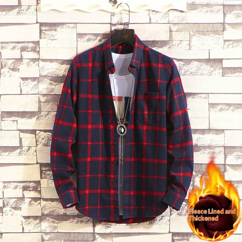 FallWinter Mens Casual Plaid Long-Sleeve Shirt