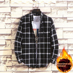 FallWinter Mens Casual Plaid Long-Sleeve Shirt
