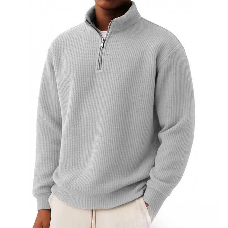 Mens Loose-fitting Casual Long-sleeve Pullover With A Zipper