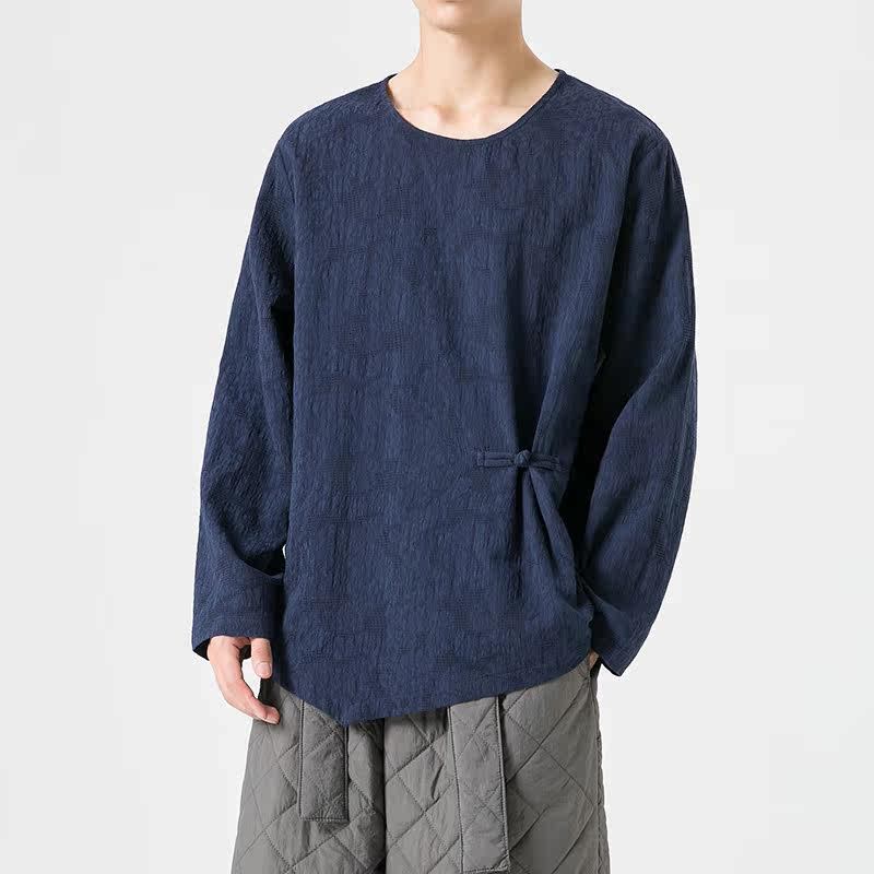 Loose-fitting Plus-size Cotton-linen Crew-neck Pullover Long-sleeve T-shirt