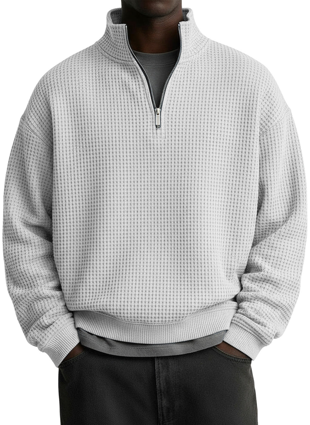 Mens Digital Floral Print Waffle-Weave Half-Zip HoodieJacket